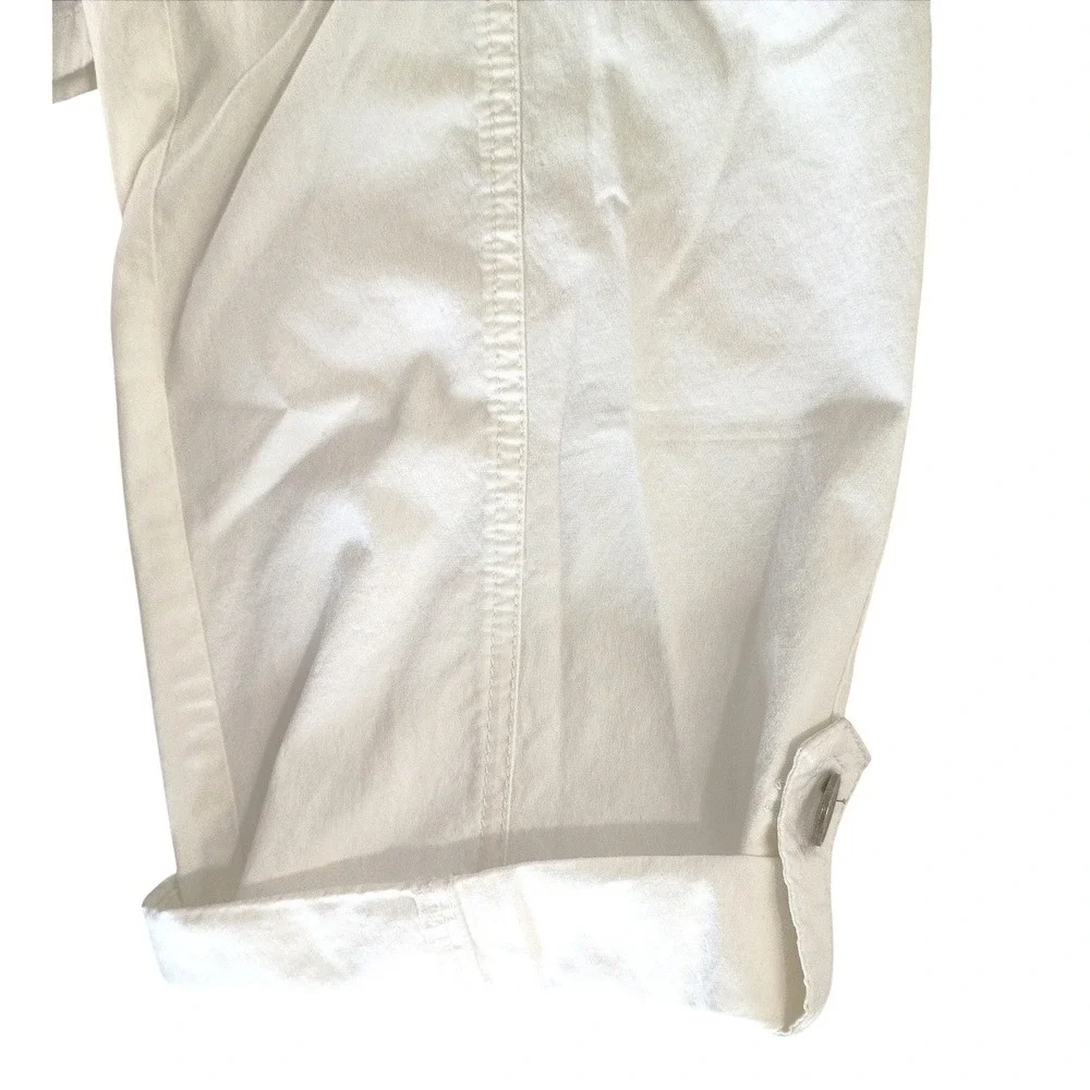 Chico's White Roll Tab Cropped Pants Size 3/US 16 Regular Elastic Waist Cotton